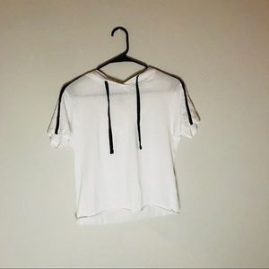 White and Black Short Sleeved Crop Hoodie. Size M.